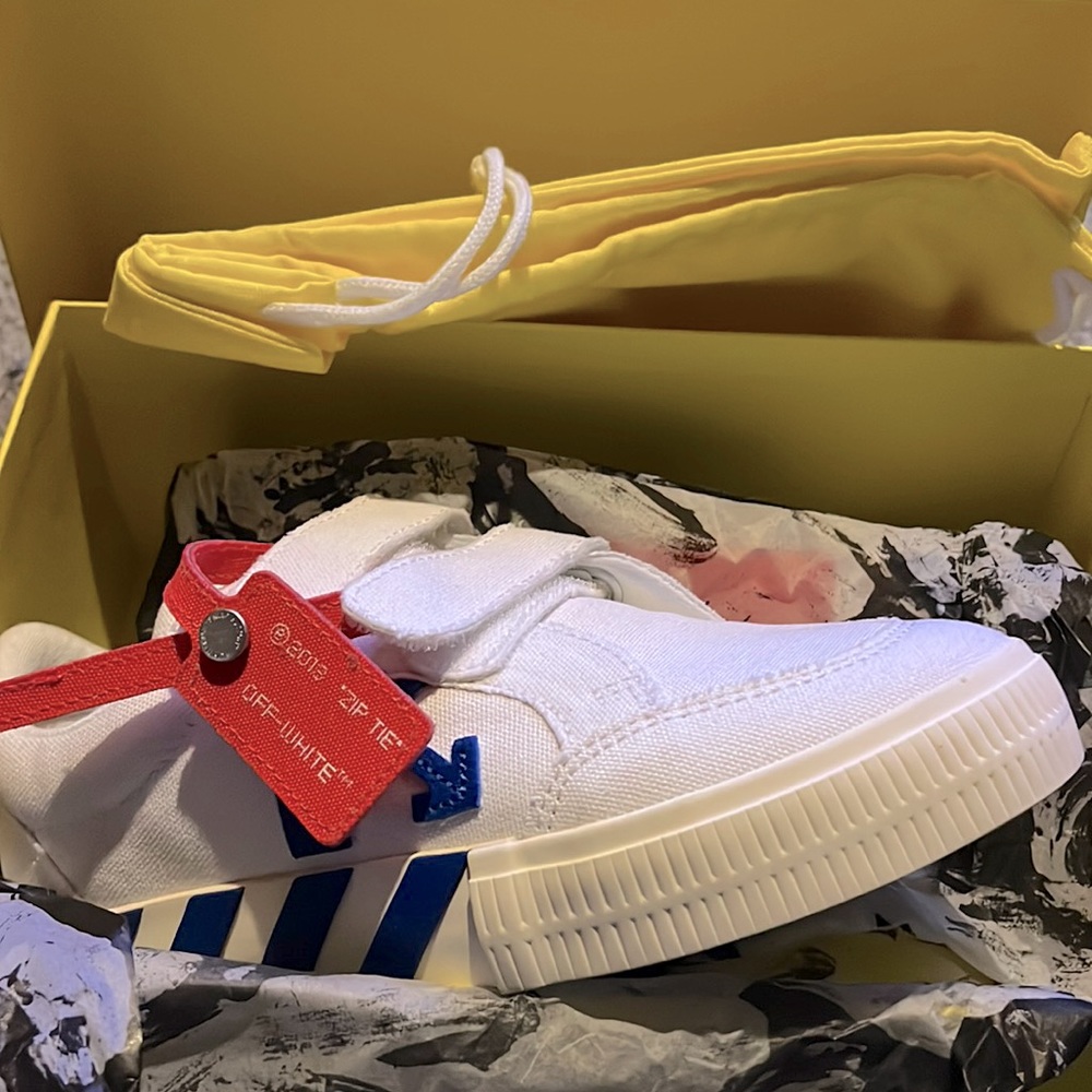 Royal blue and white off-white canvas sneaker. Never worn. OBO
